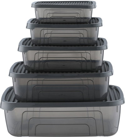 طقم حافظات تخزين طعام بلاستيك هيرفين، 5 قطع، مستطيل - رمادي غامق product image 2