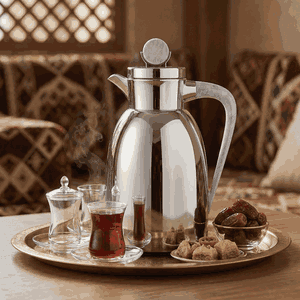 Al Saif Gallery Stainless Steel Yarn Thermos, 1 Liter, Glass Inner Container, Push Button, Marble Handle - Shiny Silver product image 2