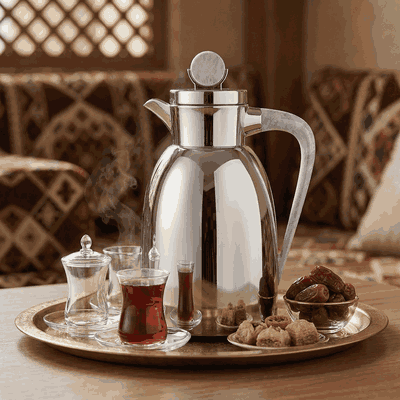 Al Saif Gallery Stainless Steel Yarn Thermos, 1 Liter, Glass Inner Container, Push Button, Marble Handle - Shiny Silver product image 2