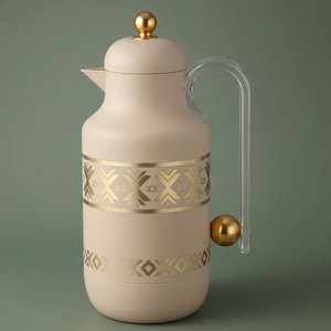 Al Saif Gallery Kkozami Thermos, 1 Liter, Glass Interior, Transparent Handle, Push-Button Lid - Beige Gold product image