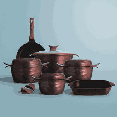 طقم قدور جرانيت تيتانيوم نيوكلاين، 10 قطع، غطاء زجاج - احمر غامق product image 15