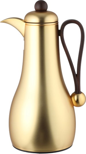 Al Saif Gallery Gheem Thermos Set, 2 Pieces, 1/1 Liter, Glass Inner Container, Wooden Handle - Gold product image 2
