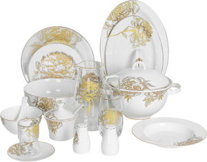 طقم سفرة بورسلان زجاج السيف غاليري، 61 قطعة، منقوش - ابيض شفاف product image