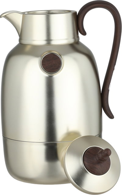Lalooza Bran Thermos Set, 0.7/1 Liter, Glass Interior, Push-Button Lid - Matte Wood Finish Silver product image 6