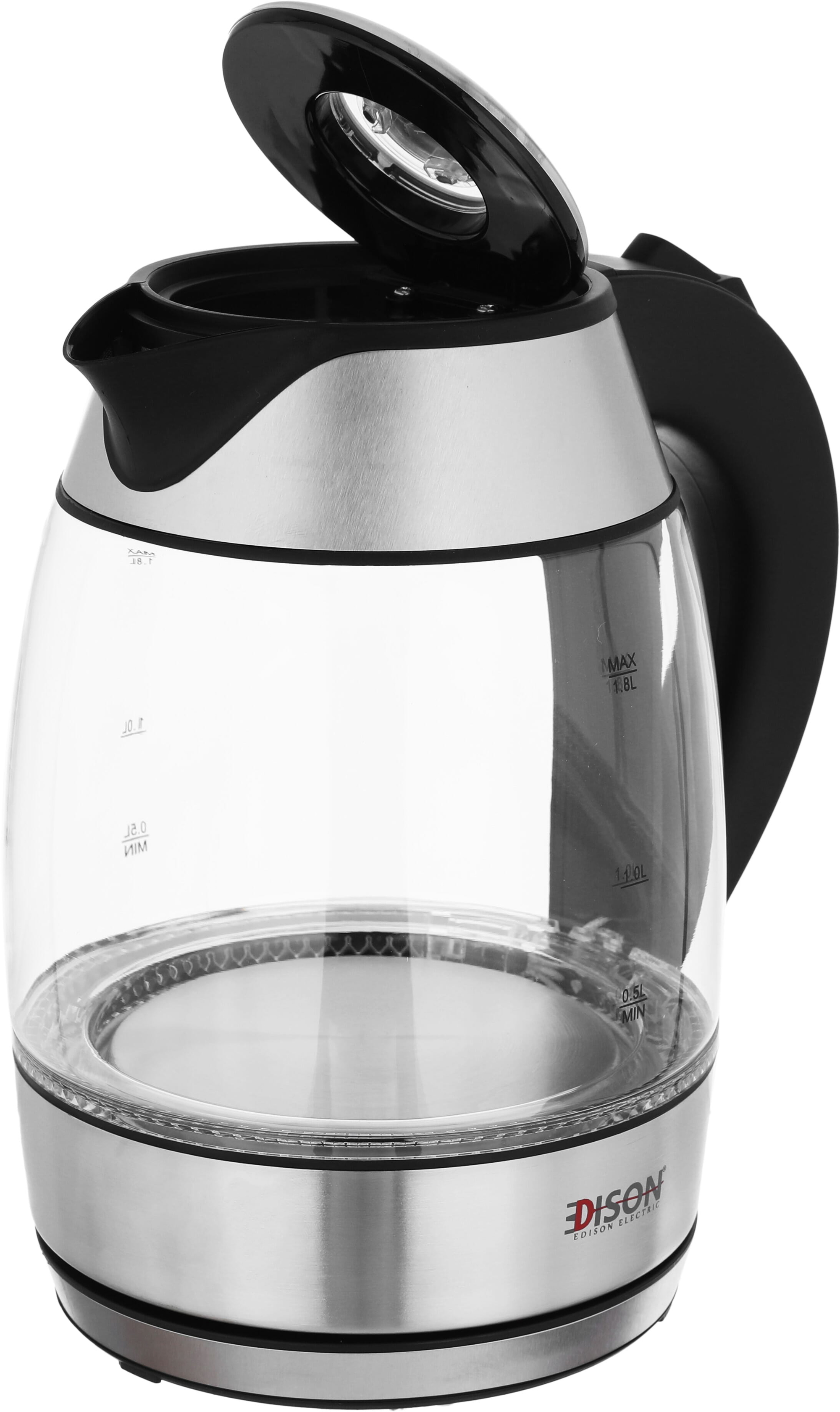 Edison glass electric kettle, 2200 watts, 1.8 liters - black silver product image 3