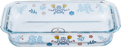 AlSaif Gallery Glass Oven Tray, 26 x 15 x 5 cm, 1 L, Rose Pattern - Clear Blue product image 1