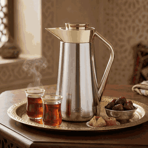 Al-Saif Gallery  Al-Huda Stainless Steel Thermos, 1 Liter, Gold Handle, Push Button - Shiny Silver product image 2