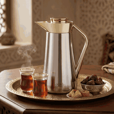 Al-Saif Gallery  Al-Huda Stainless Steel Thermos, 1 Liter, Gold Handle, Push Button - Shiny Silver product image 2