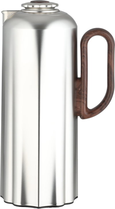 Al Saif Gallery Najdiyah Thermos Set, 1/1 Liter, 2 Pieces, Glass Inner Container, Wooden Handle, Push Button - Matte Silver product image 3