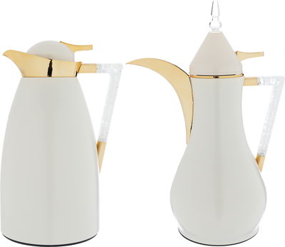 Al Saif Gallery Maha thermos set, two pieces, 1 liter, thermal glass inner shell, steel outer shell - pearl product image 1