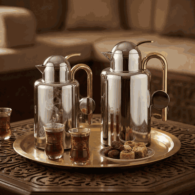 طقم ترامس اكرام السيف غاليري، قطعتين، 1/1.5 لتر، حافظة داخلية زجاج، يد ذهبي - فضي ذهبي product image 7