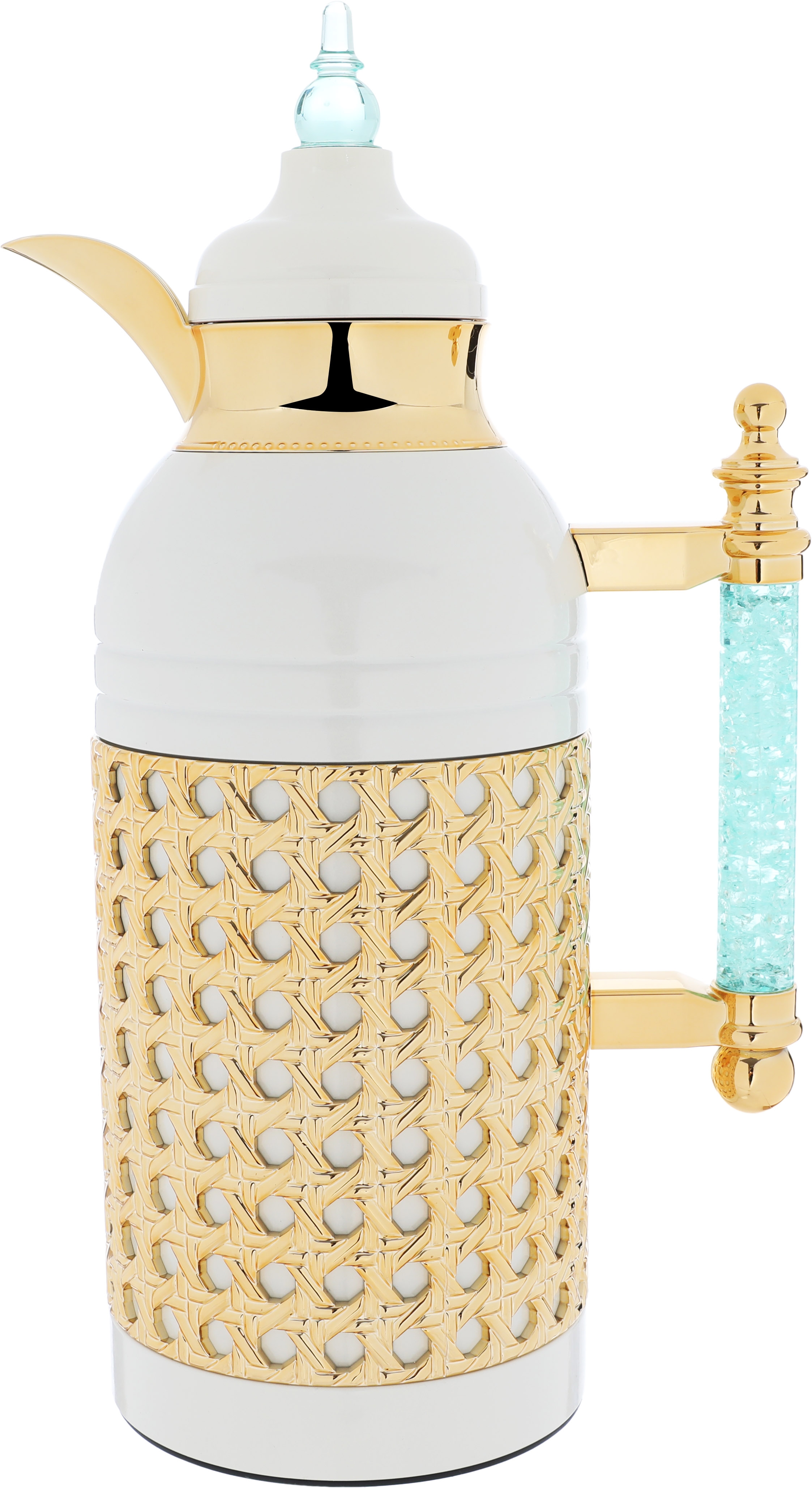 Al Saif Gallery Sarah thermos set, 1 liter, crystal handle, thermal glass inner case, steel outer case - pearly gold product image 5