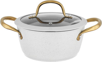 طقم قدور جرانيت بغطاء زجاج ويد ذهبي روكي، 7 قطع - بيج product image 2
