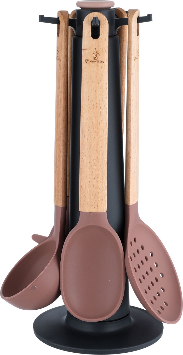 Al Saif Gallery 6-Piece Wooden Silicone Cooking Spoon Set, Wooden Handle - Kashmir product image 2