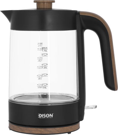 Edison Glass Electric Kettle, 1.7L, 1850-2200W, KEG0001-CE - Transparent Black product image 1