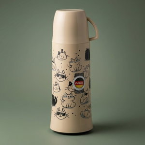 Helios Thermos, 0.75 Liter, Glass Interior, Cat Pattern - Beige Black product image