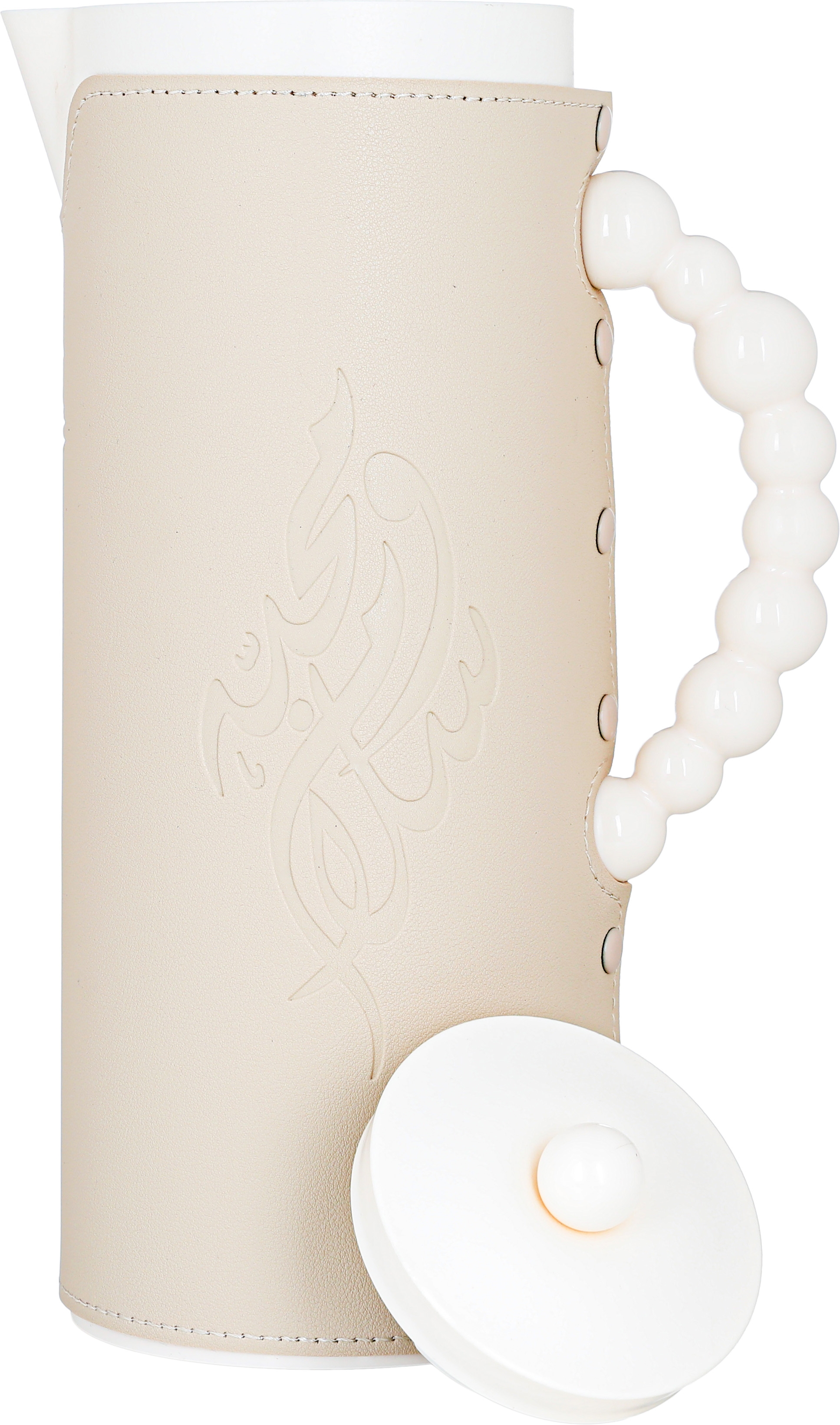 Al Saif Gallery Royal 7 glass thermos, 1 liter, plastic outer shell with leather cover - white product image 3