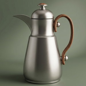 Al Saif Gallery Thermos Dallah Tamim 10, 0.7 Liter, Stainless Steel Interior, Wooden Handle, Push-Button Lid - Matte Silver product image