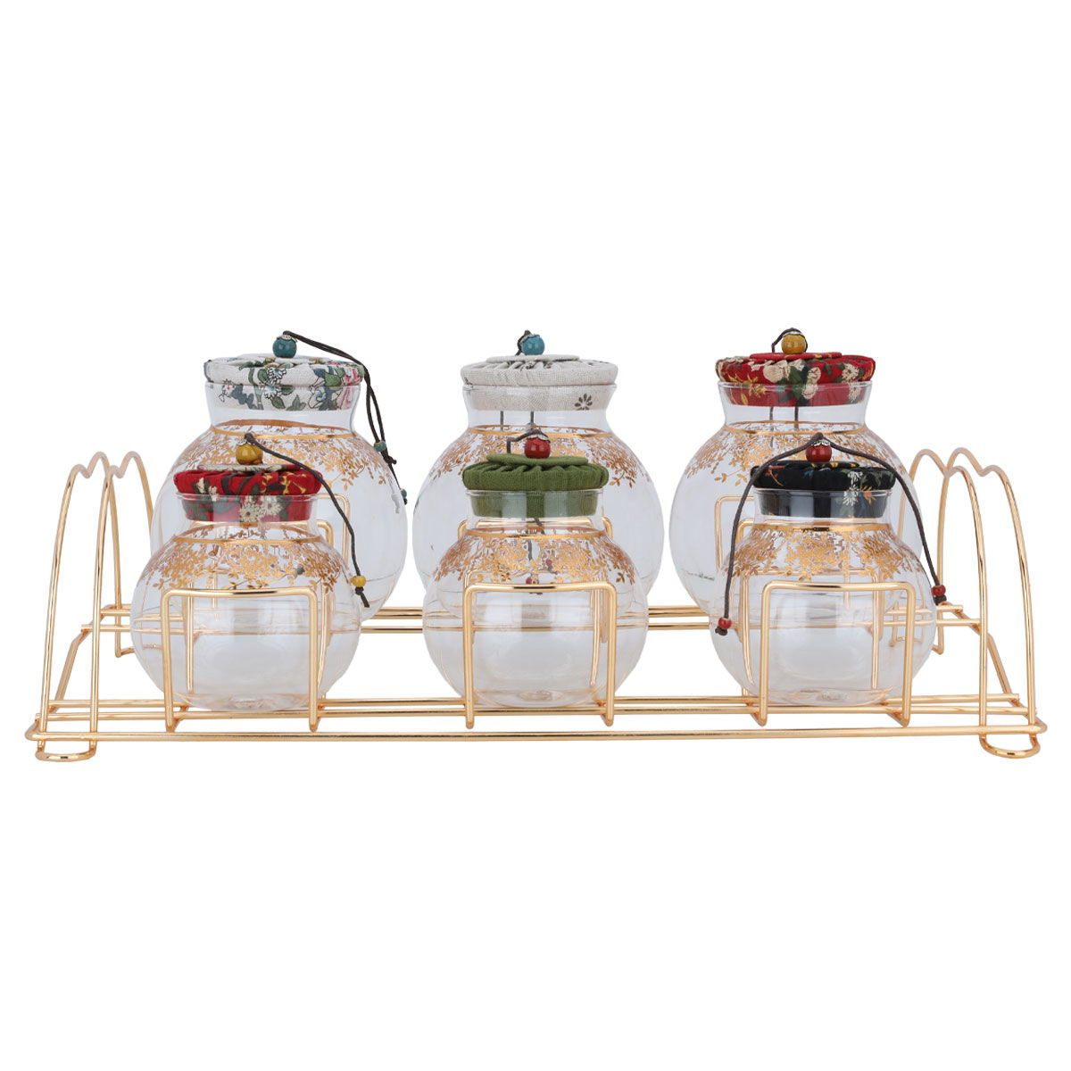 Al Saif Gallery glass spice jar set, with golden stand, 7 pieces - colored product image