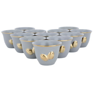 طقم فناجين قهوة عربي بورسلان السيف غاليري، 12 قطعة، 100 مل، بحافة ذهبي - رمادي فاتح product image 2