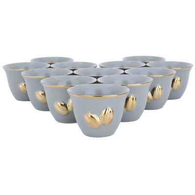 Al Saif Gallery Porcelain Arabic Coffee Cups Set, 12 Pieces, 100 ml, Gold Rim - Light Gray product image 2