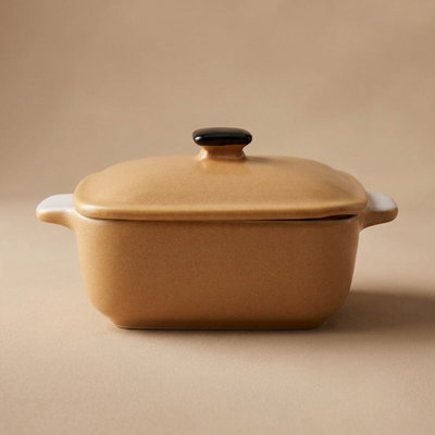 Al Saif Gallery Porcelain Oven Bowl, 250 ml, square, with lid, handle - yellow product image 1