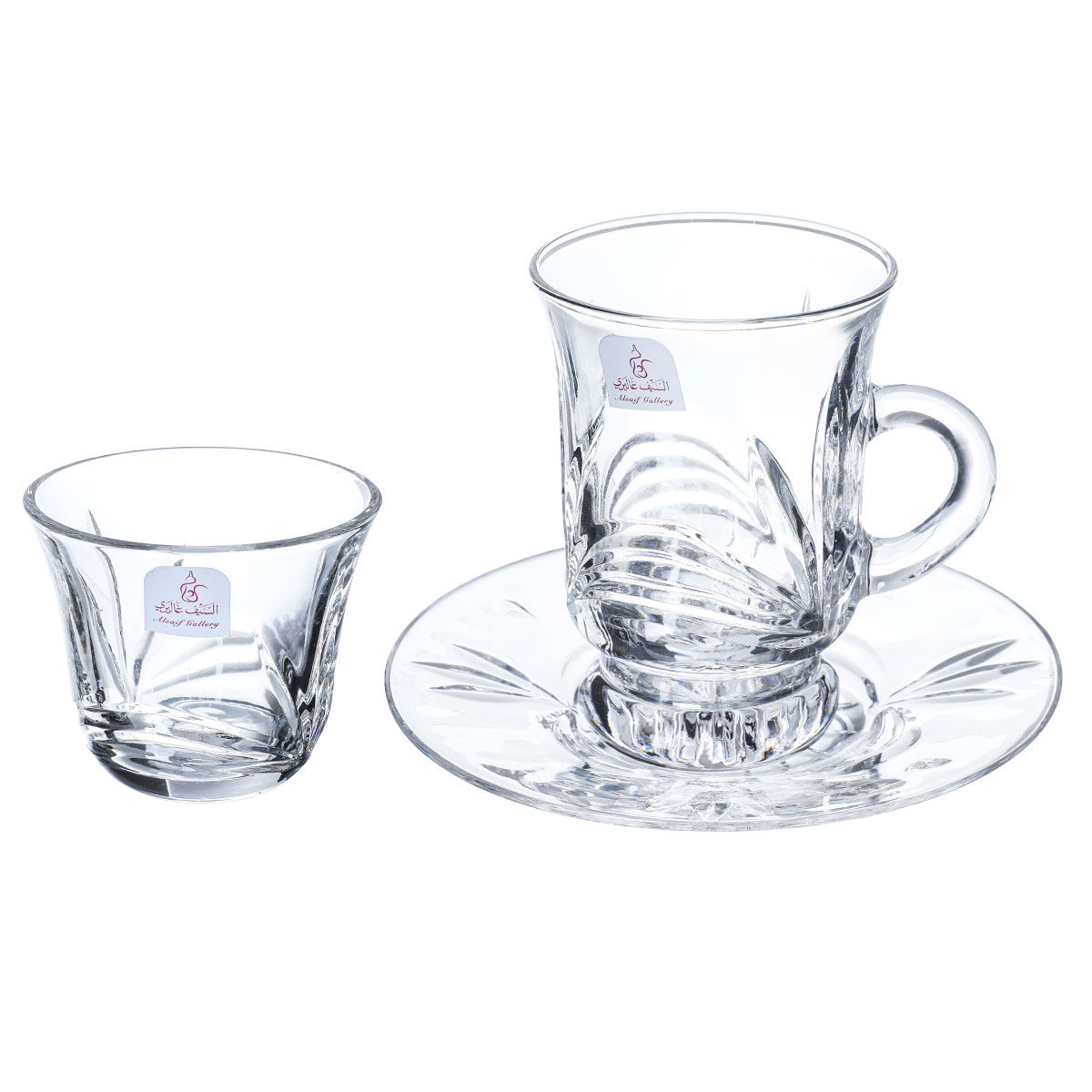 Bialat serving set + Al Saif Gallery crystal cups, with saucer, 18 pieces - transparent product image