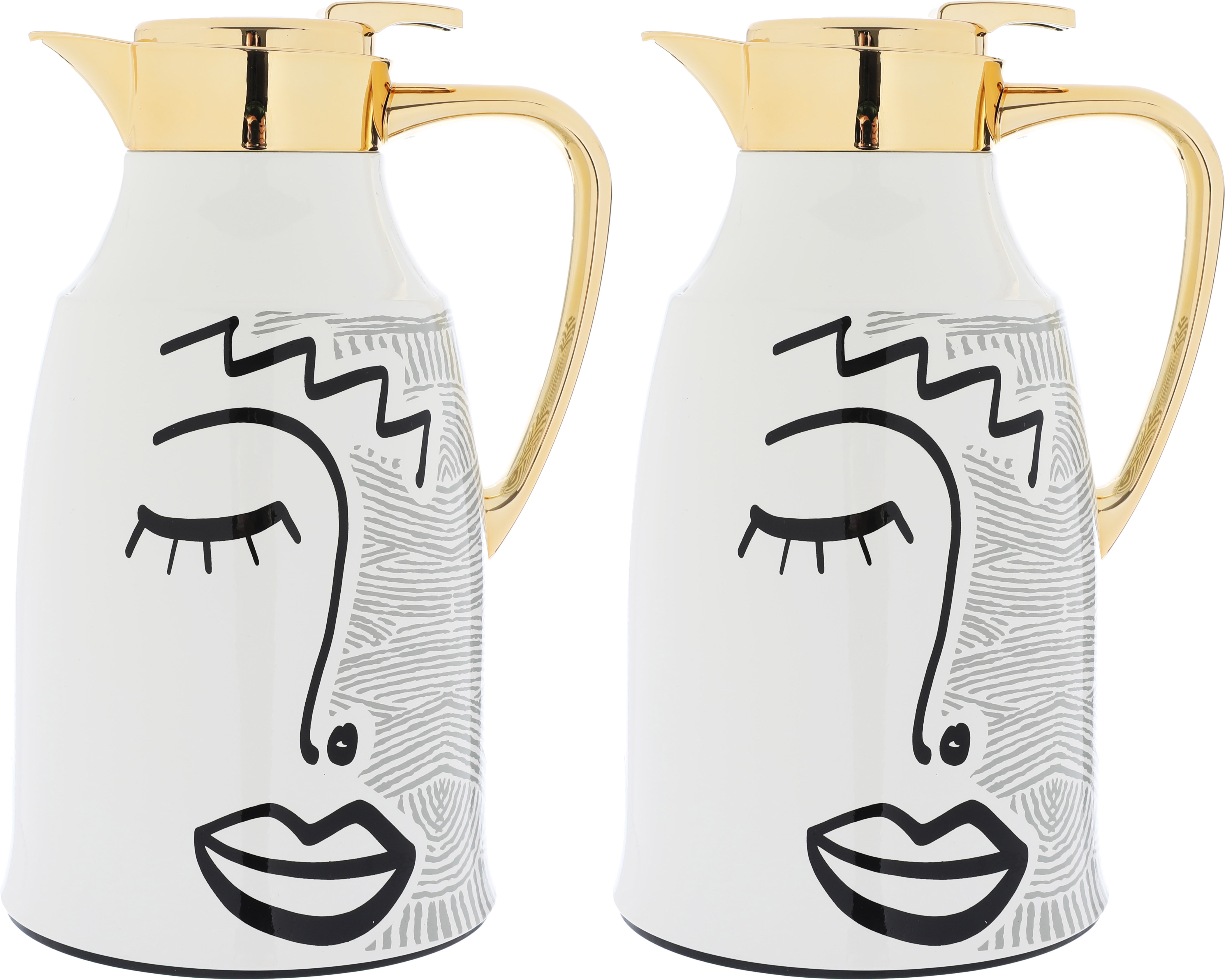 Al Saif Gallery Gemini thermos set, 1/1.3 liter, two pieces, thermal glass inner container, steel outer shell - white product image