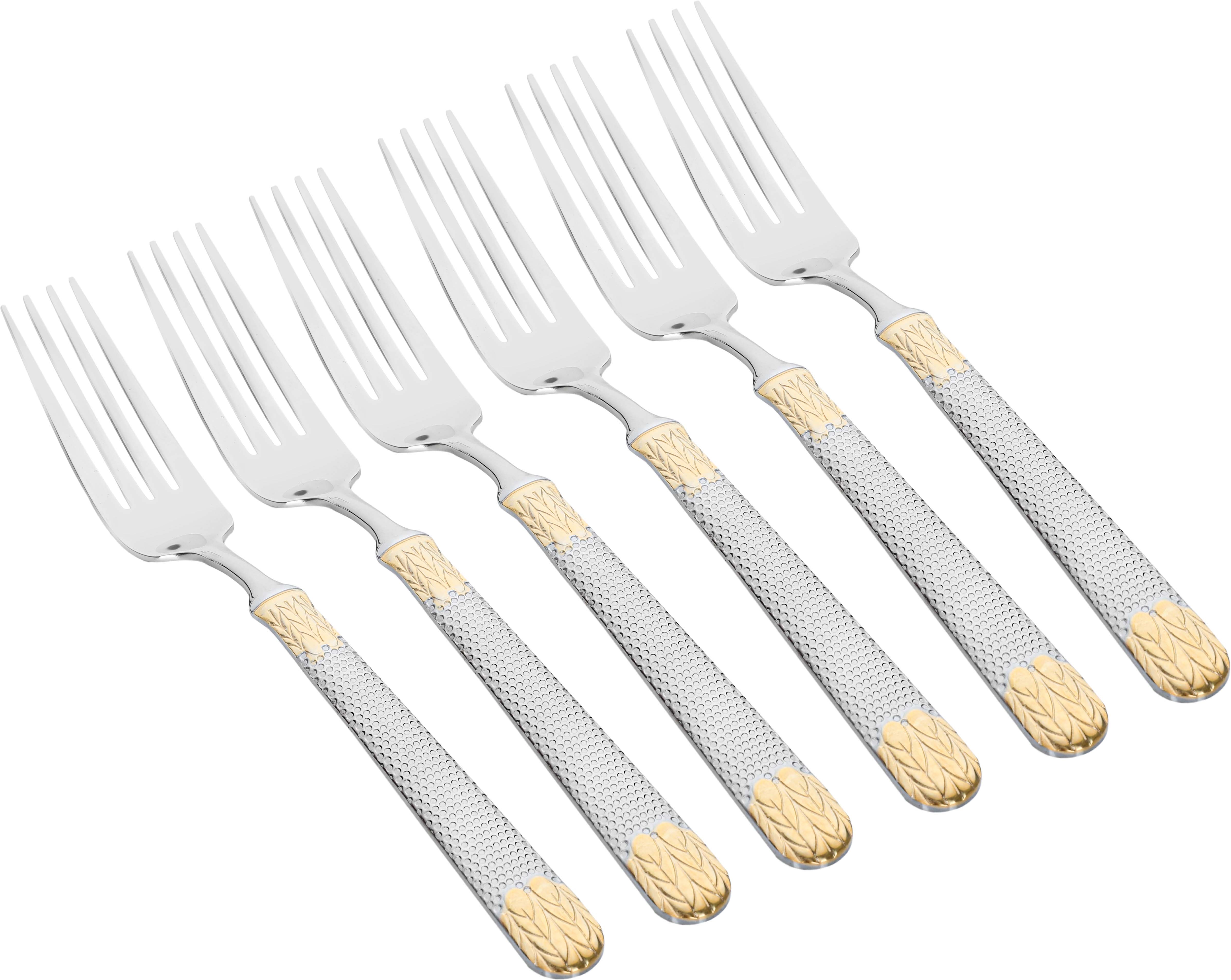 Al Saif Gallery steel eating forks set, gold engraved, 6 pieces - silver product image