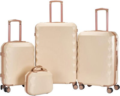 طقم شنط سفر ABS ليمرا، 4 مقاسات، 4 عجلات، WM-228 - بيج ذهبي product image 1