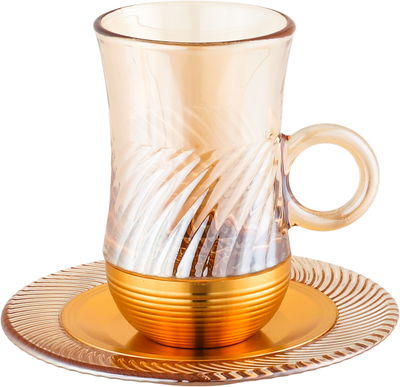 طقم بيالات زجاج أمبير، 120 مل، صحون، قاعدة ذهبي، 12 قطعة - عسلي شفاف product image 2