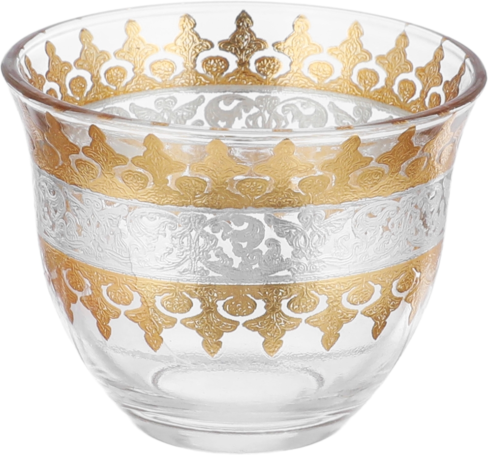 Al Saif Gallery Glass Arabic Coffee Cups Set, 6 Pieces - Golden Silver product image 2