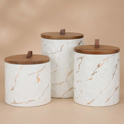 طقم علب بهارات بورسلان السيف غاليري، 3 قطع - أبيض بني product image 1
