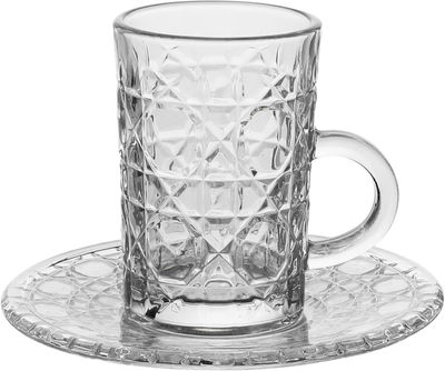 طقم تقديم فناجين وبيالات زجاج، 18 قطعة، صحون، 12 سم، مشجر - شفاف product image 3