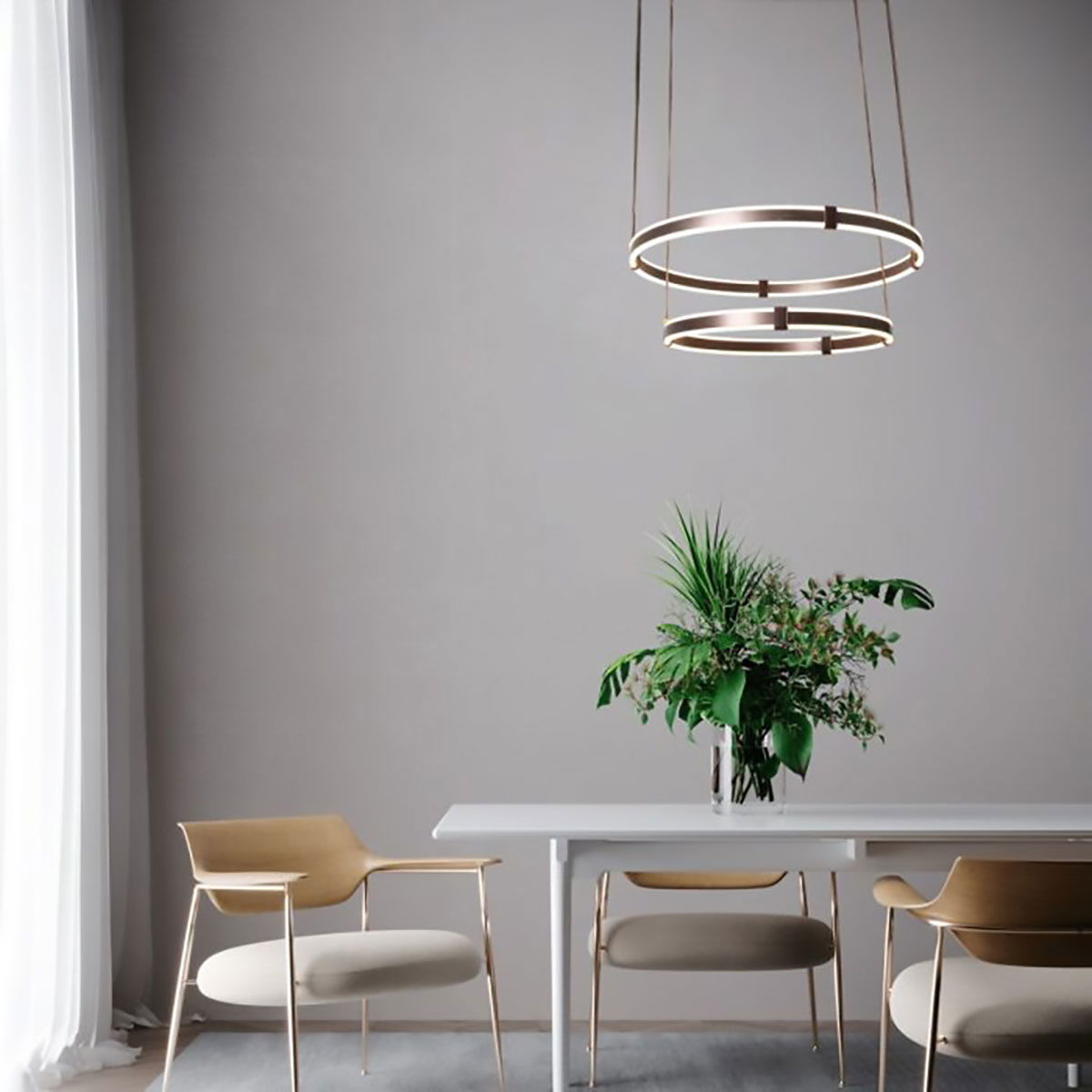 ثريا ألمنيوم السيف غاليري، 80-60 سم، 100 واط، دائري - بني product image