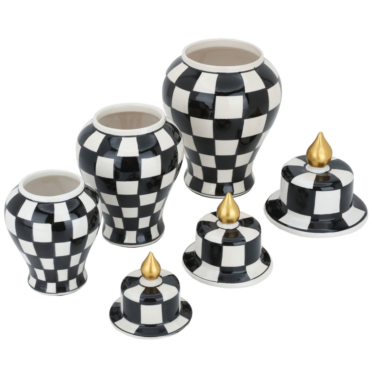 Al Saif Gallery porcelain vase set, square pattern, with lid, 3 pieces - white product image 2