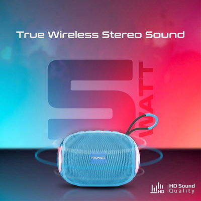 مكبر صوت لاسلكي محمول سليكون(بروميت)، 5 واط، أضواء LED، بمدخل AUX مقاس 3.5 ملم، USB، وفتحة بطاقة TF لايفون 15 وجالكسي S23 - أزرق product image 2