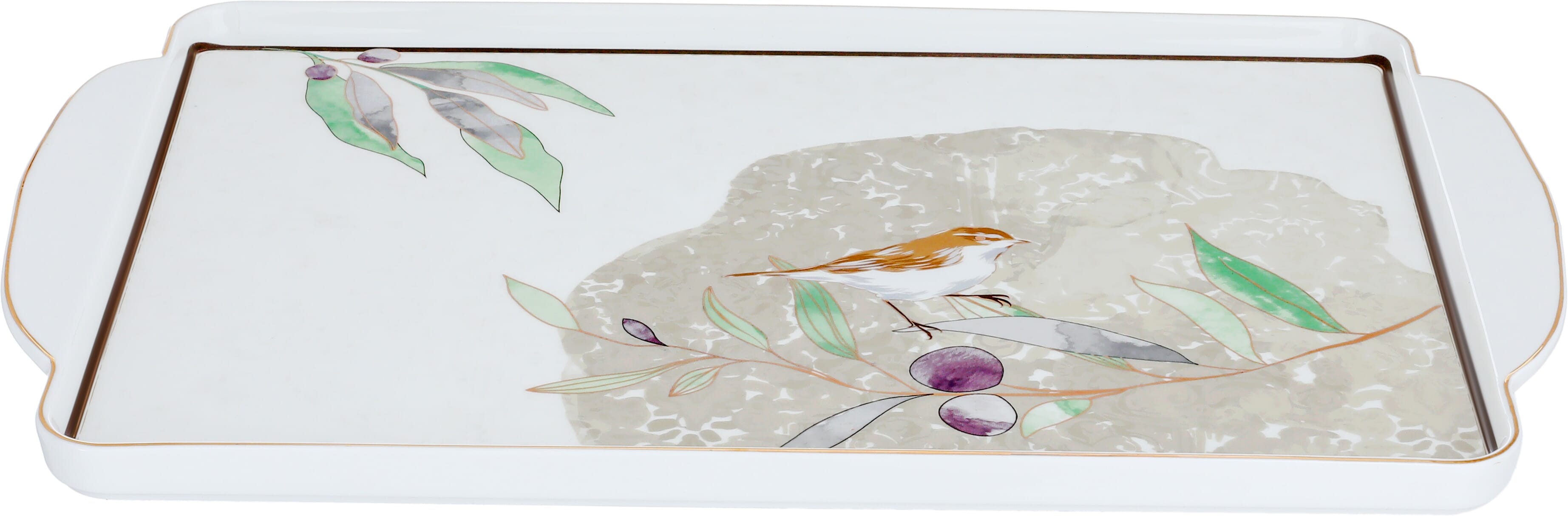 صينية تقديم تغريد بورسلان السيف غاليري، 48×28.7×3.8 سم، مستطيلة، نقش عصفو ر - أبيض product image