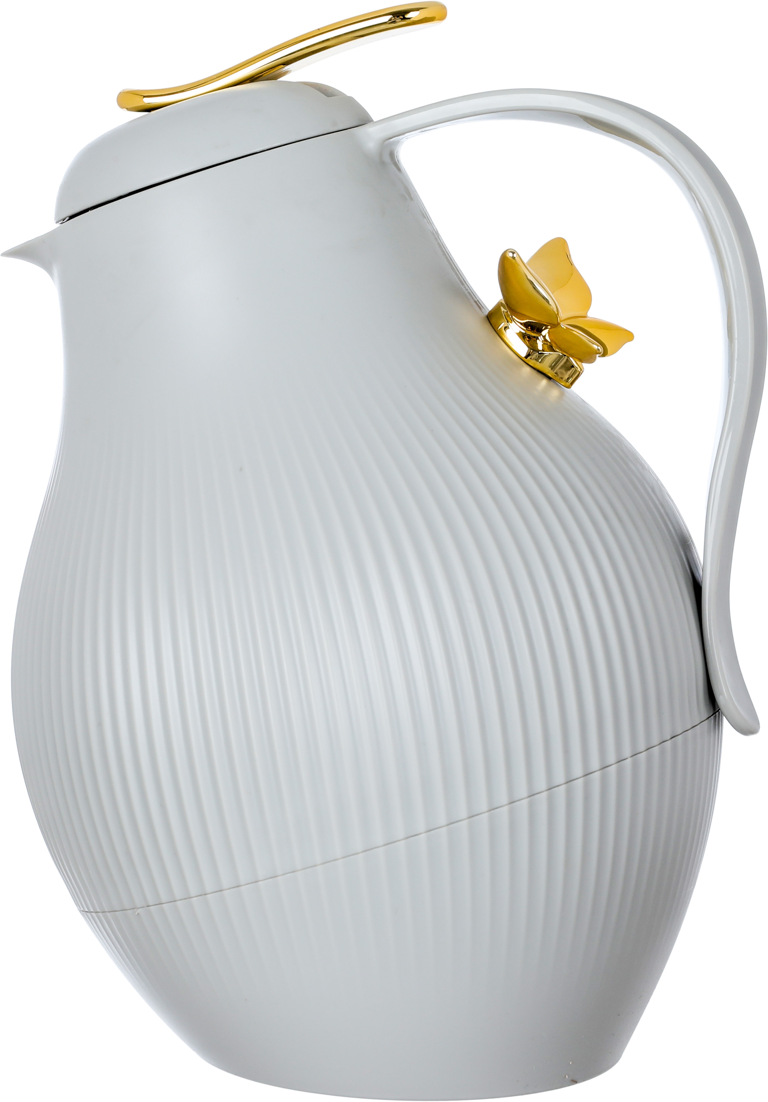 Al Saif Gallery Dora thermos, 1.5 liters, with golden butterfly, thermal glass inner shell, plastic outer shell - light gray product image 1
