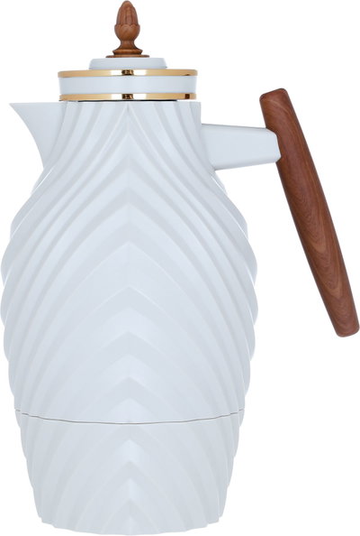ترمس نورة إفرست، 1 لتر، يد خشبي، حافظة داخلية زجاج حراري، ضغاط - رمادي فاتح product image 2