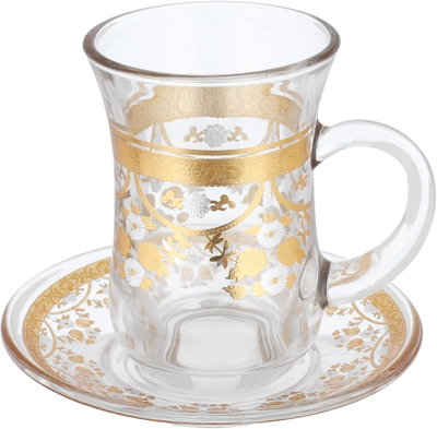 طقم تقديم شاي وقهوة زجاج ماكس جلاس، 24 قطعة، منقوش ذهبي - شفاف product image 3