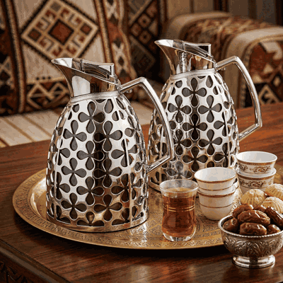 Al Saif Gallery Andalusia thermos set, 0.75/1 liter, glass inner container, plastic outer shell - black and silver product image 2