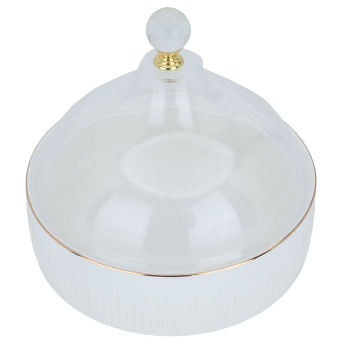 Al Saif Gallery Porcelain Sweet Dish, 18X18X14 Cm, With Acrylic Cover - White product image 1