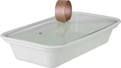 Al Saif Gallery Porcelain Food Warmer, 15 inches, 46x25x12 cm, Steel Base, Glass Lid, Rectangular - White Brown product image 6