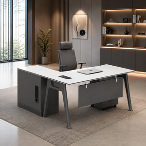 مكتب إداري مودرن خشب MDF، 75×160×80 سم - ابيض رمادي product image