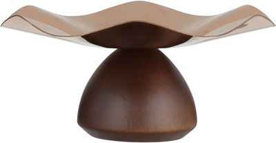 Al Saif Gallery Stadt Stainless Steel Wood Serving Stand, Wooden Base, 17X17X8 Cm - Brass product image 2