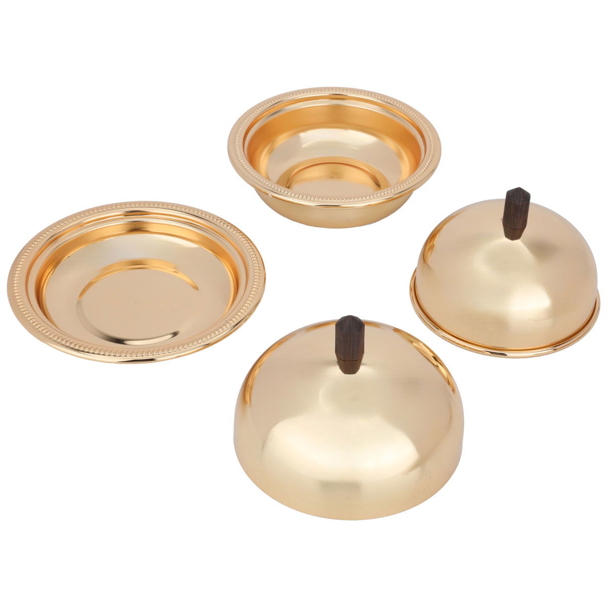 Al Saif Gallery Steel Toferia Set, 2 dates, lid, wooden handle, 3 pieces - Gold product image 3