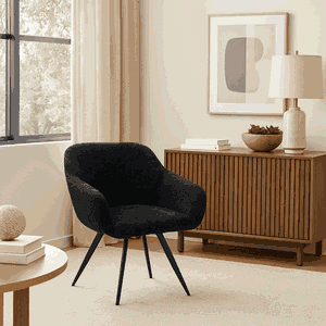 Modern Metal Chair, 85×60×60 Cm, Bouclé Fabric And Foam - Black product image