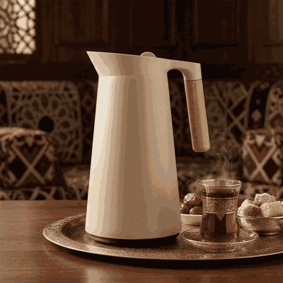 ترمس ليندا تايملس، 1 لتر، يد خشبي، حافظة داخلية زجاج حراري، ضغاط - بني فاتح product image 2