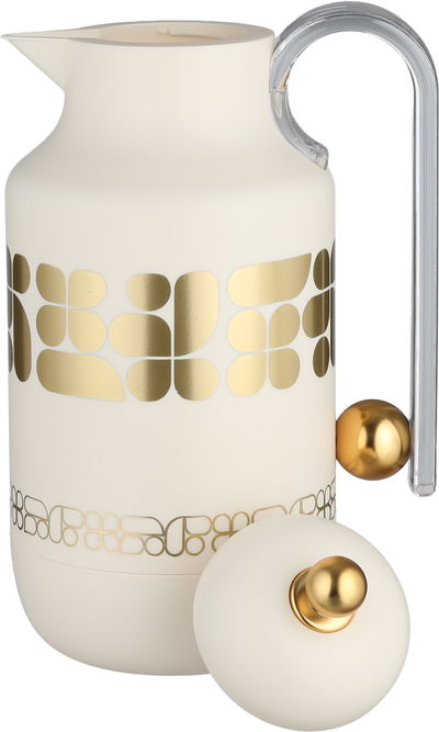 Al Saif Gallery Kkozami Thermos, 1 Liter, Glass Interior, Transparent Handle, Push-Button Lid - Cream Gold product image 4